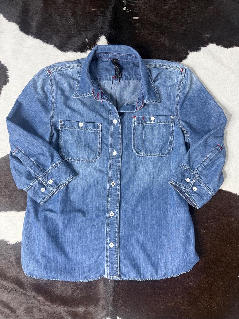 Seven7 Light Blue Denim Shirt with Red Topstitching